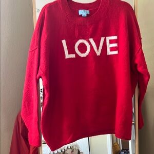 CeCe Red Crew Neck Sweater with LOVE writing